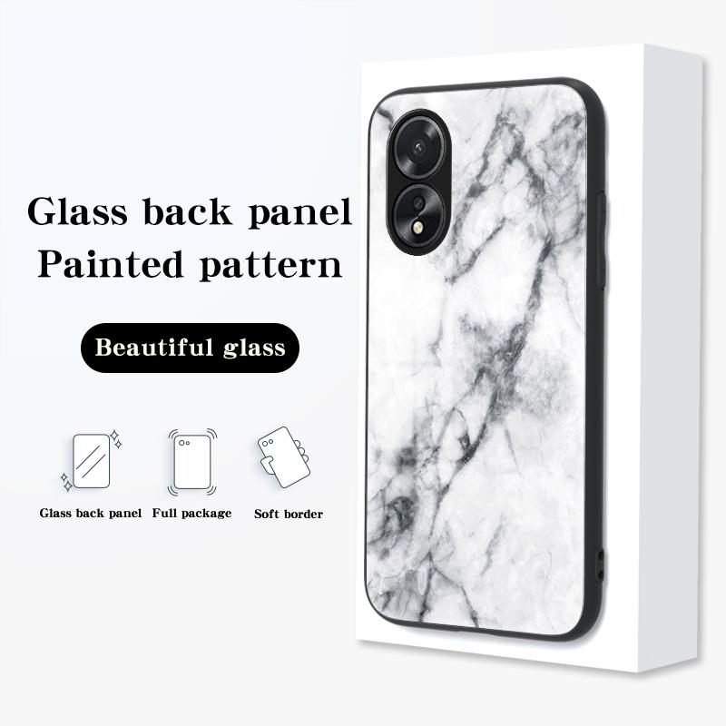 For Oppo A38 4G Case Marble Pattern Tempered Glass+PC+TPU Phone Back Cover