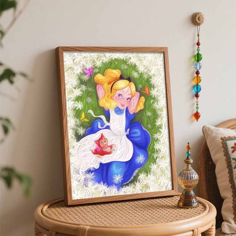 Disney Alice In Wonderland Digital Oil Painting Art Flowers Butterfly Cat Handmade Diy Gift Home Decoration