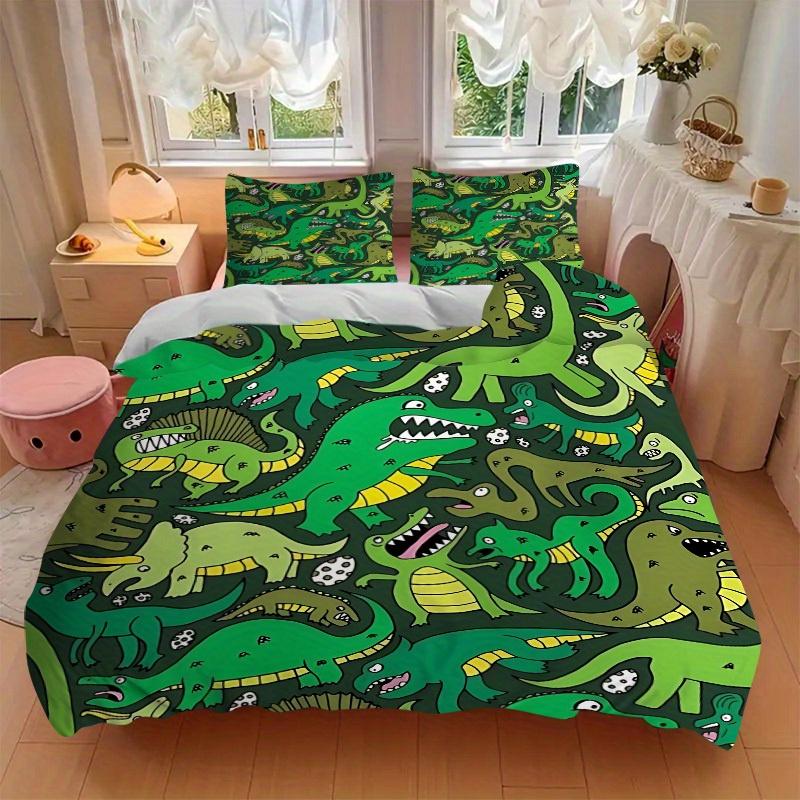 3Pcs Dinosaur Pattern Printed Bedding Set, Breathable And Soft, Machine Washable, Christmas Gift, Suitable for Bedroom Decoration, 15196
