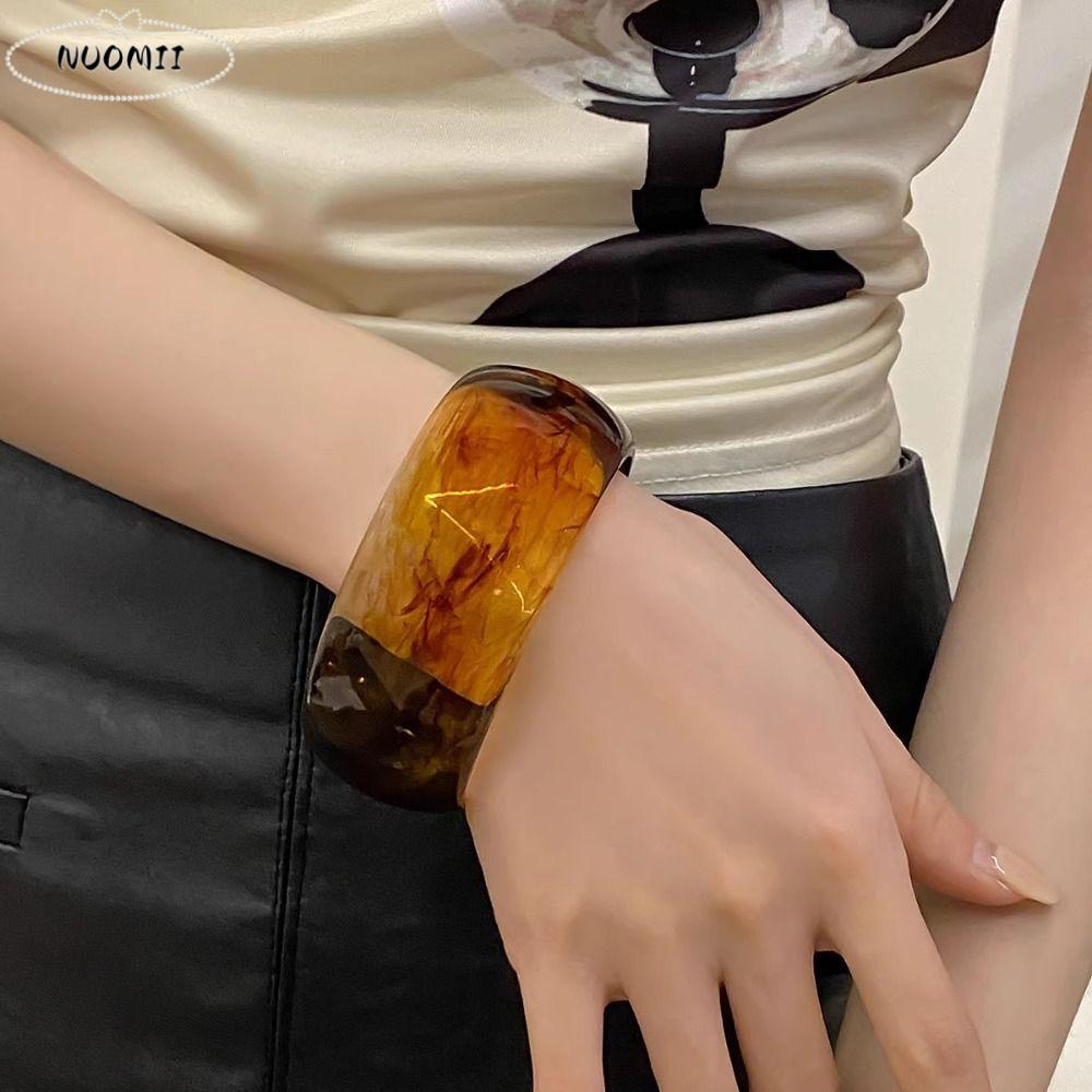 Creative Bohemian Acrylic Open Bangle Shiny Smudging Wide Bracelet Dopamine Minority Design Retro Hand Ring Decoration