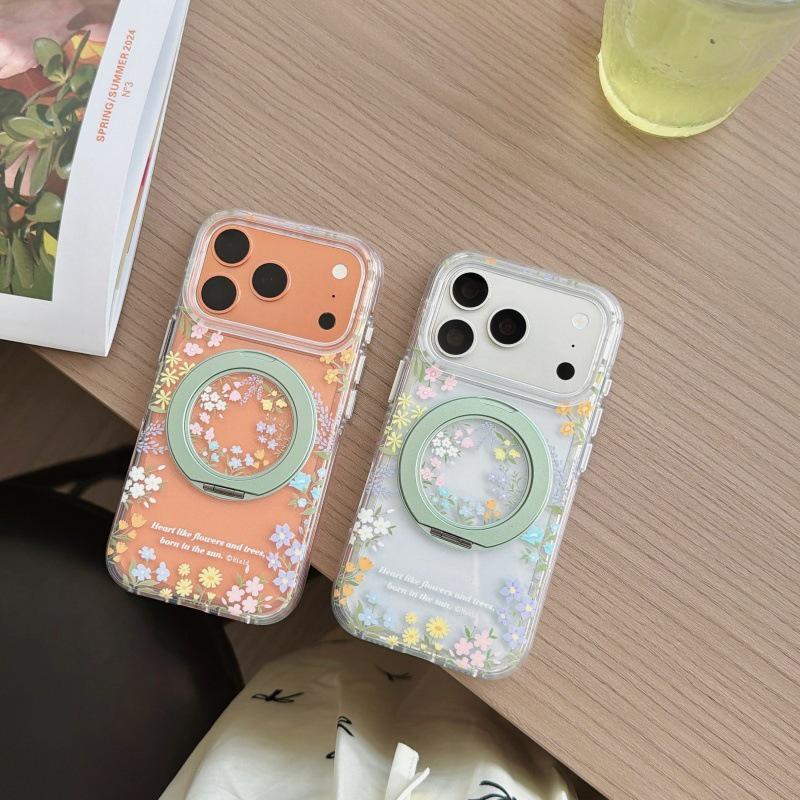 Spring Flowers 360° Stand Case for Apple 17 Pro Max, Compatible with 16 Pro & Dual-Layer 15 Pro