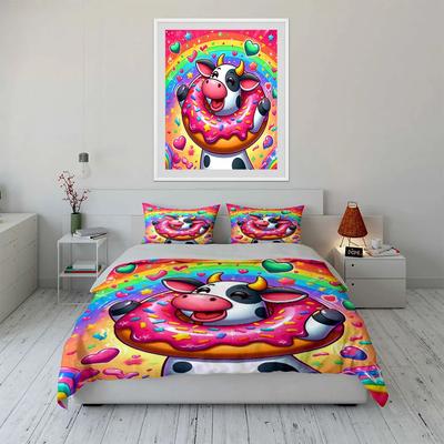 """Regenboog Koe Leuke Decoratieset" Meerdere maten Kinder- en volwassenen slaapkamer Prachtige 3-delige beddengoedset cadeau"""