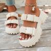 Women Platform Slide Sandals Double Buckle Open Toe Casual Beach  Slides Lightweight Comfortable Thick Sole Slippers