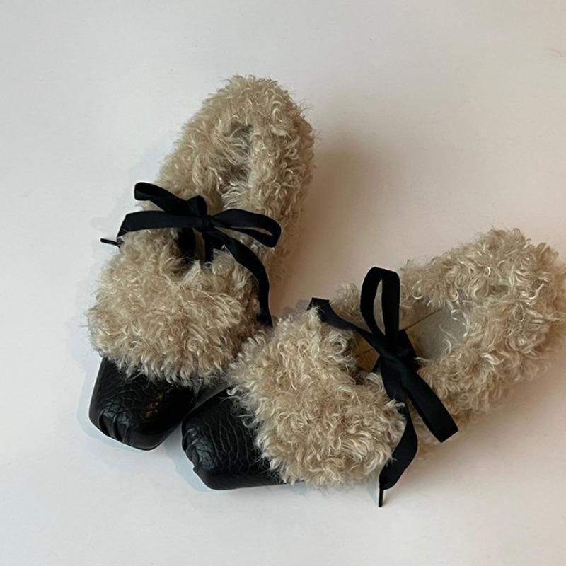 Retro Square-toe Shoes - One-piece with Built-in Height and Fleece Lining - Women's Shoes