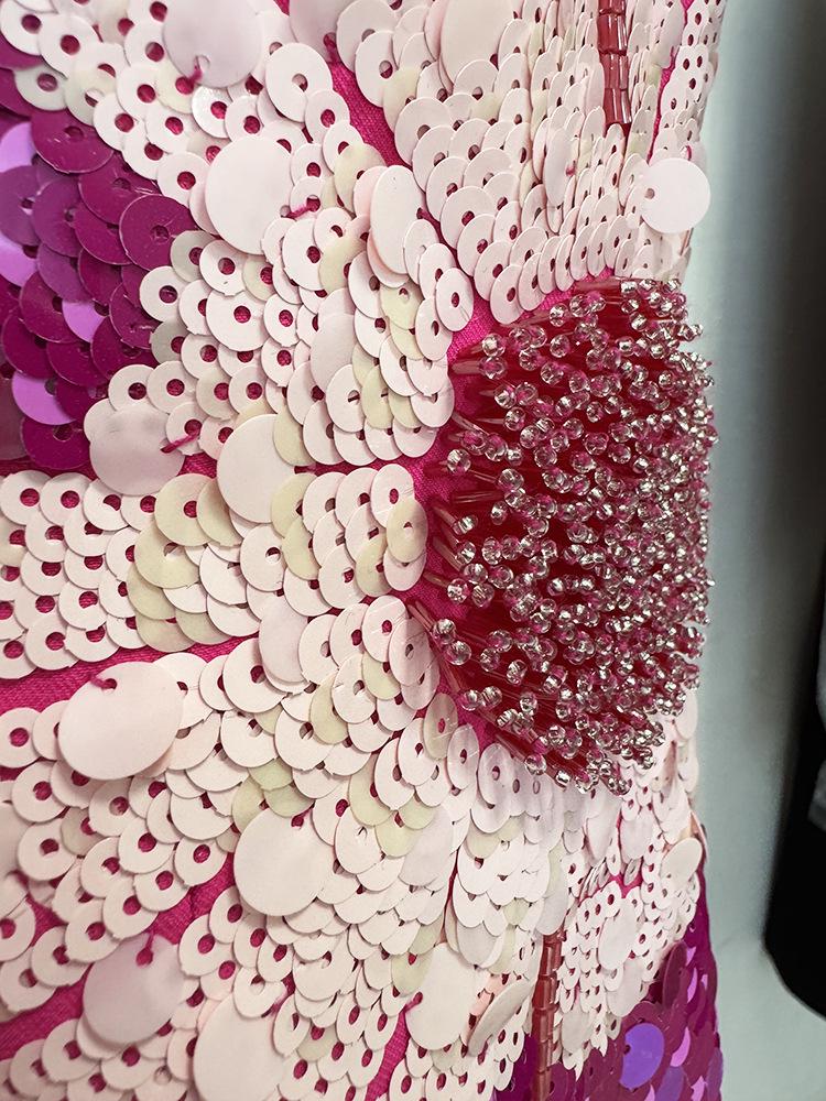 High-End Designer Sequin & Floral Short-Sleeved Formal Dress - High Street Fashion 2026