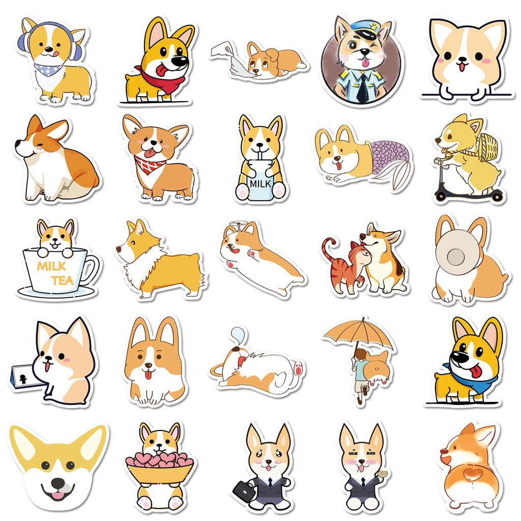 50 Cute Corgi Dog Stickers for Suitcases, Stationery, and Journals