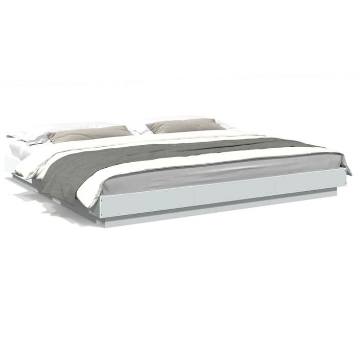 VidaXL Bed Frame with LED Lights White 200x200cm Engineered Wood, bedroom furniture, bed base, pallet bed, bed, double bed, 3281070