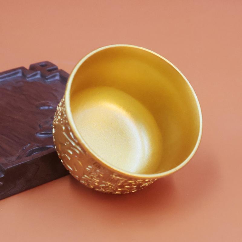 1Pcs Brass Fu Bowl Desktop Lucky Decor Hand Carved Brass Drinking Cup Treasure Bowl Metal Artifact Gifts