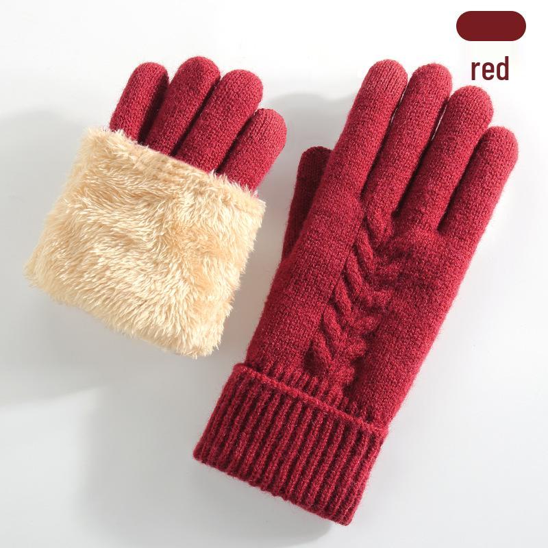 Women's Winter Knitted Touchscreen Gloves - Double-Layer Fleece-Lined, Thick Warm for Outdoor Cycling