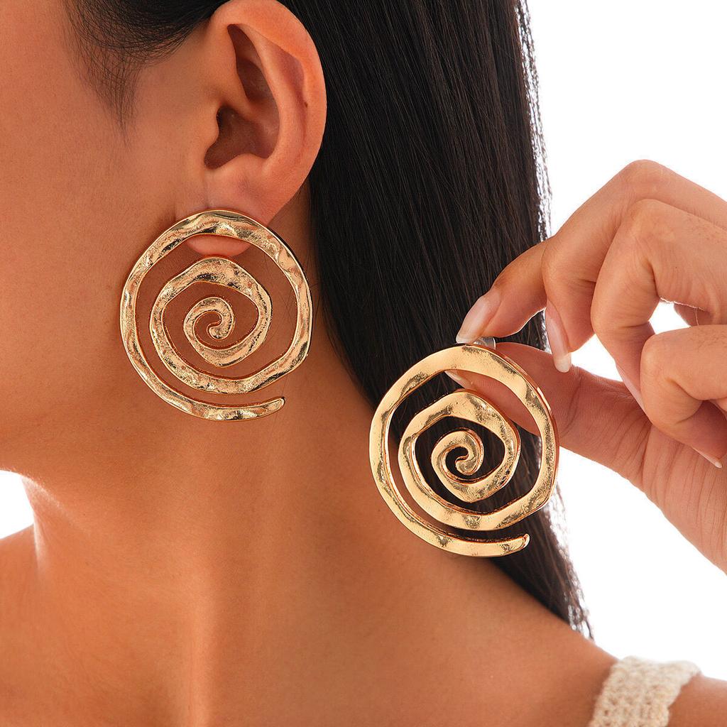 KunJoe Punk Hip Hop Spiral Große Runde Ohrstecker für Damen Trendige Geometrie Schnecke Piercing Ohrringe Weibliche Party Ohrdekoration