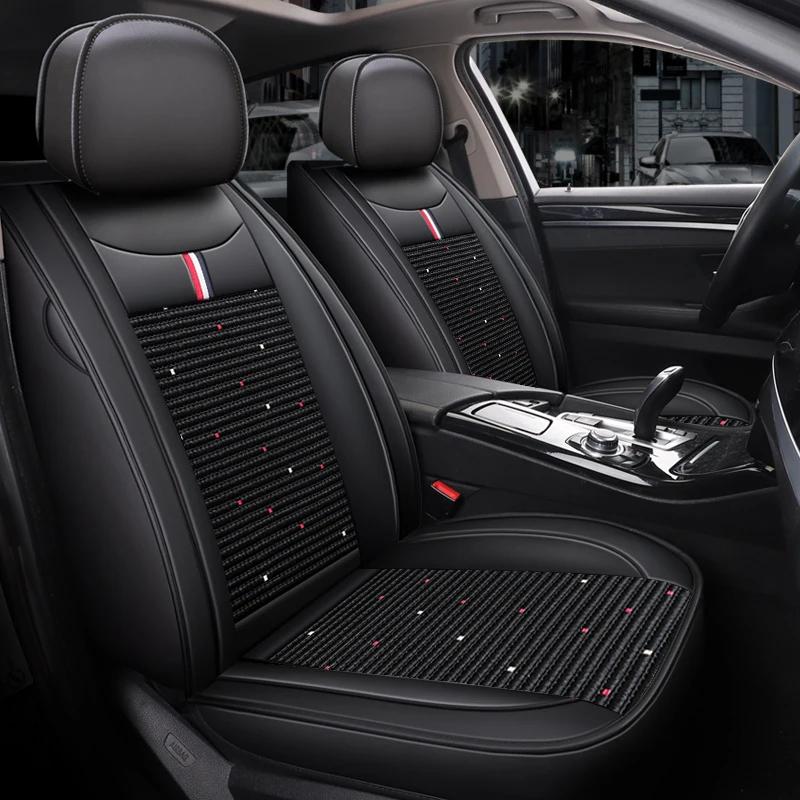 5-seats High-Quality Full-Coverage Leather & Ice Silk 3D Car Seat Covers - Universal Fit, Breathable, Anti-Slip, Easy to Install