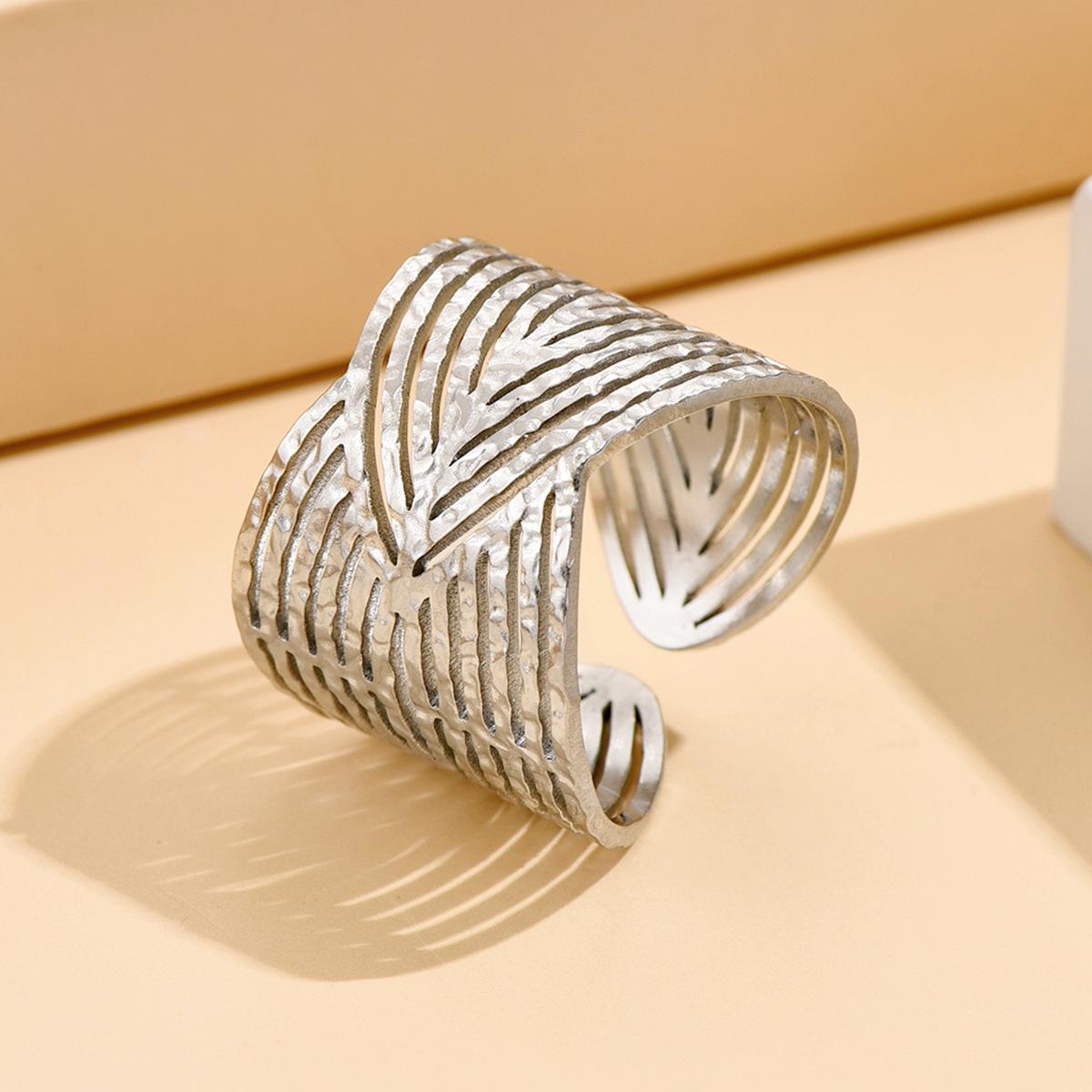 Elegant Adjustable Retro Wide Band Stainless Steel Ring for Women - Colorfast Titanium Steel Jewelry