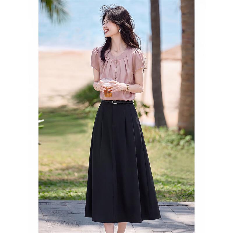 Xinfeiyu Lyocell Shirt & Pleated A-line Skirt Set