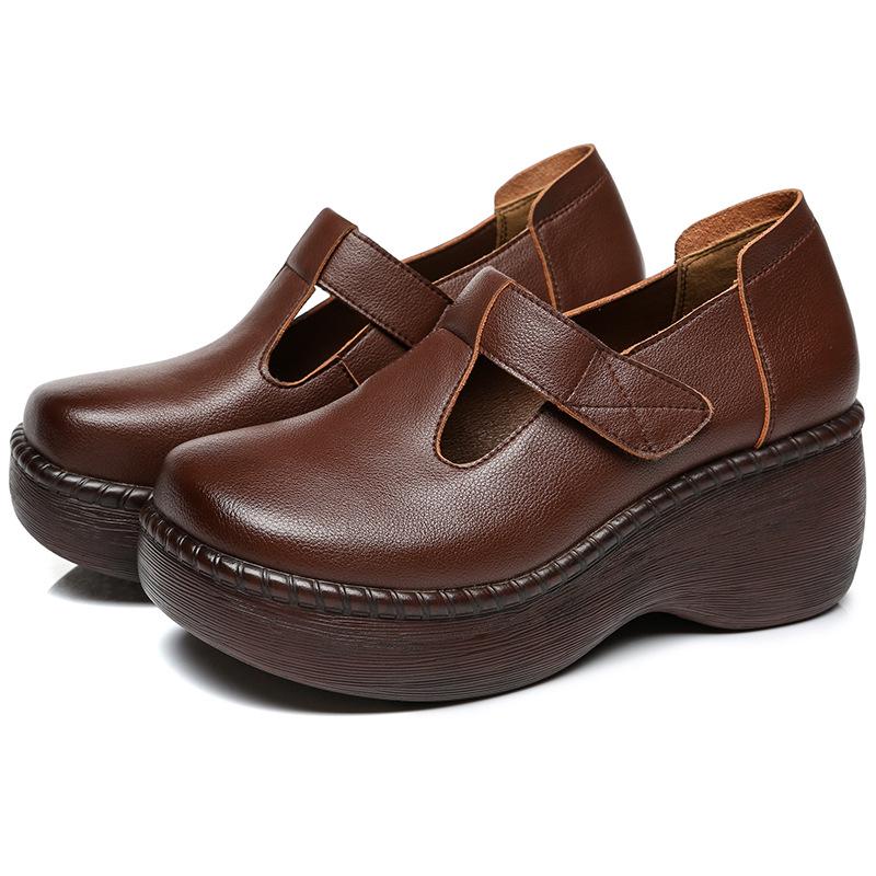 Buty na koturnie w stylu etnicznym na platformie dla matek o szerokich stopach z paskiem na rzep - wodoodporne i wygodne