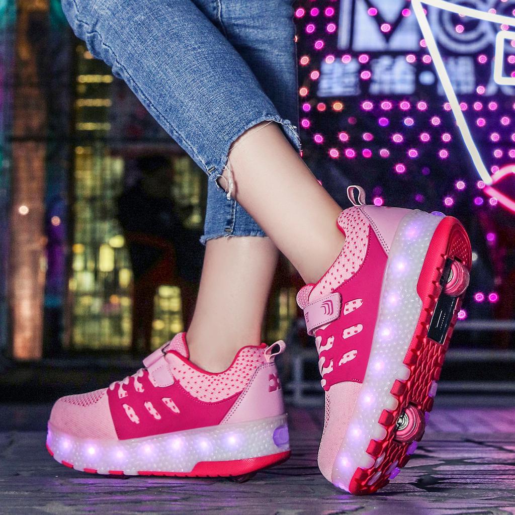 Men and women children runaway shoes with lights roller skates double wheel charging skates young and young wheels flash