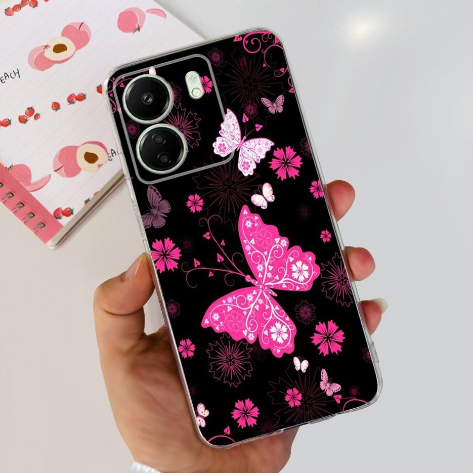 For Xiaomi Poco C65 Case Cute Cat Butterfly Cover Soft TPU Phone Case For Xiaomi Redmi 13C Redmi13C PocoC65 Fundas 6.74'' Bumper