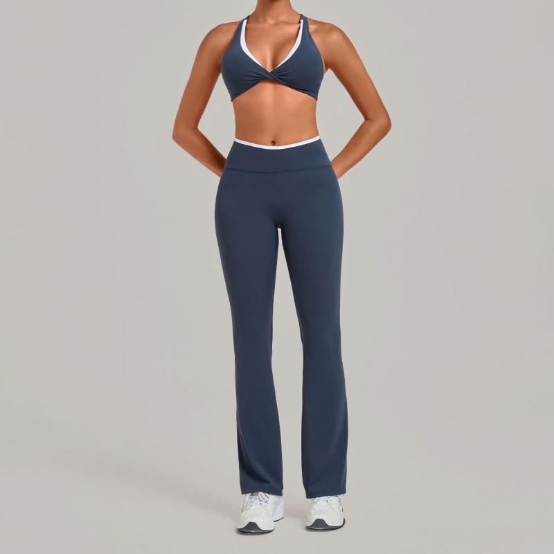 Color Block Sports Yoga Set Women - Tight Fitting Moisture Wicking 2 Piece Running Fitness
