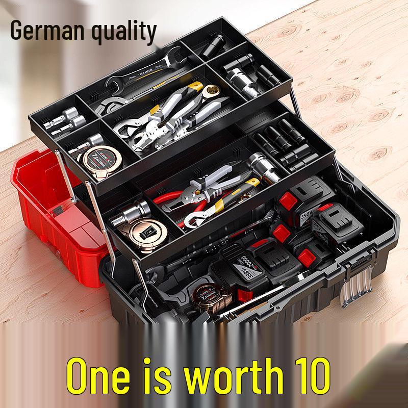 German Three-Layer Multifunctional Toolbox for Car, Home, Electrician, and Hardware Storage