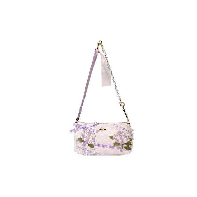 

COACH shoulder bag [Customized bag] Nolita 19 Metal brand logo zipper Embroidered patch pendant crossbody New Chinese style sweet Purple mist flower золотий