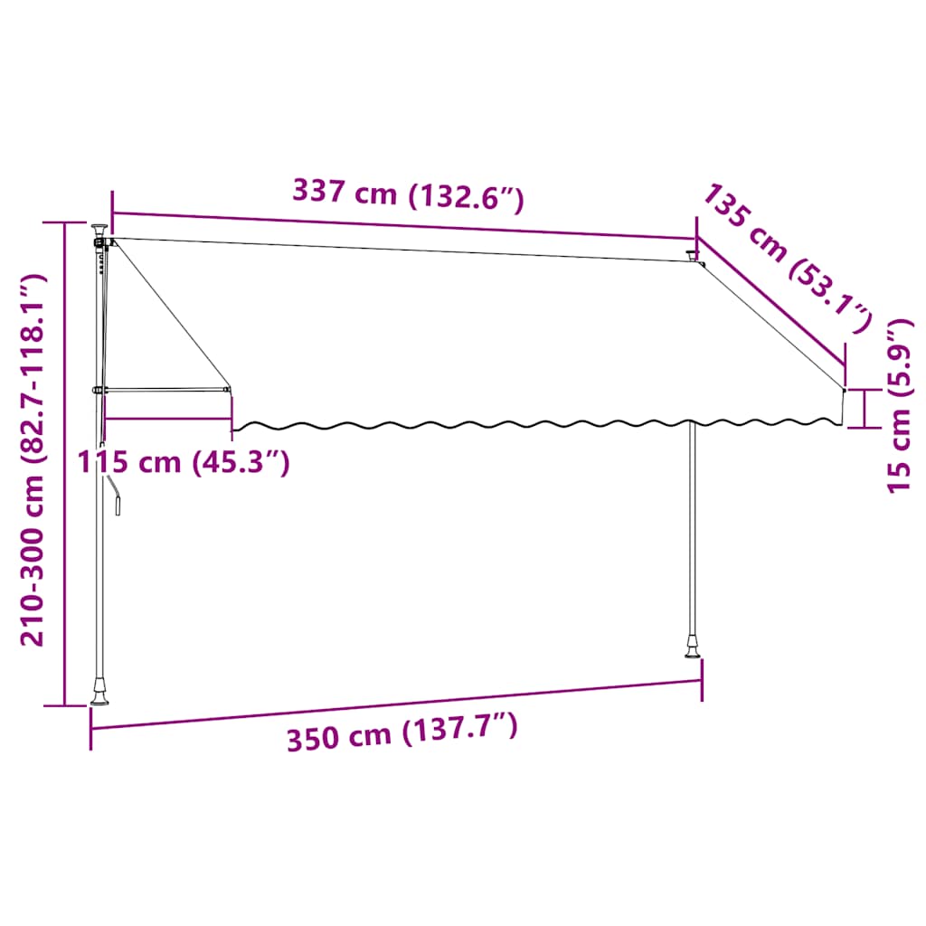 Vidaxl Ręcznie Zwijana Markiza Z Led, 350 Cm, Antracytowa