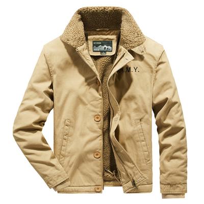 Winter Casual Lamb Wool Cotton Clothes Men's Fleece Thickened Lapel Military Uniform Large Size Cotton Coat