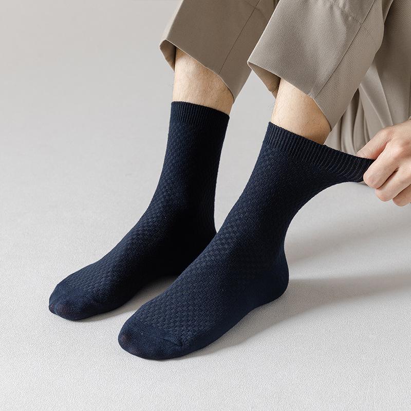 Men's Bamboo Fiber Mid-Calf Socks - Breathable, Casual, All-Season Business Style
