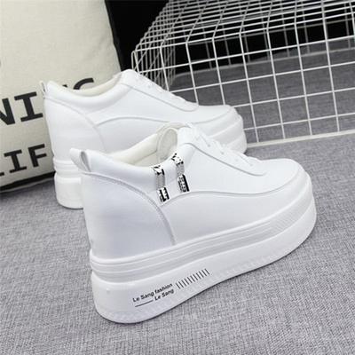 Super High Heel 10cm Women's Shoes 2023 Autumn New Thick-soled Lace-up White Shoes All-match Wedge Casual Shoes Sneakers