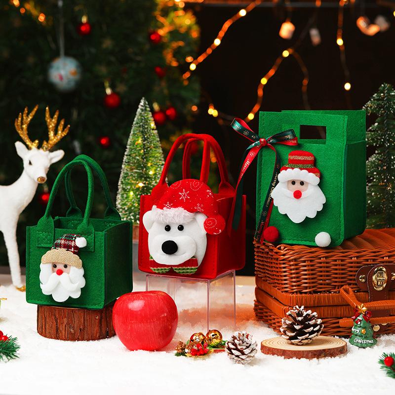 Christmas Gift Bag Felt Cloth Children Cartoon Elk Santa Snowman Candy Bag Christmas Eve Handheld Portable Small Tote Xmas Decor