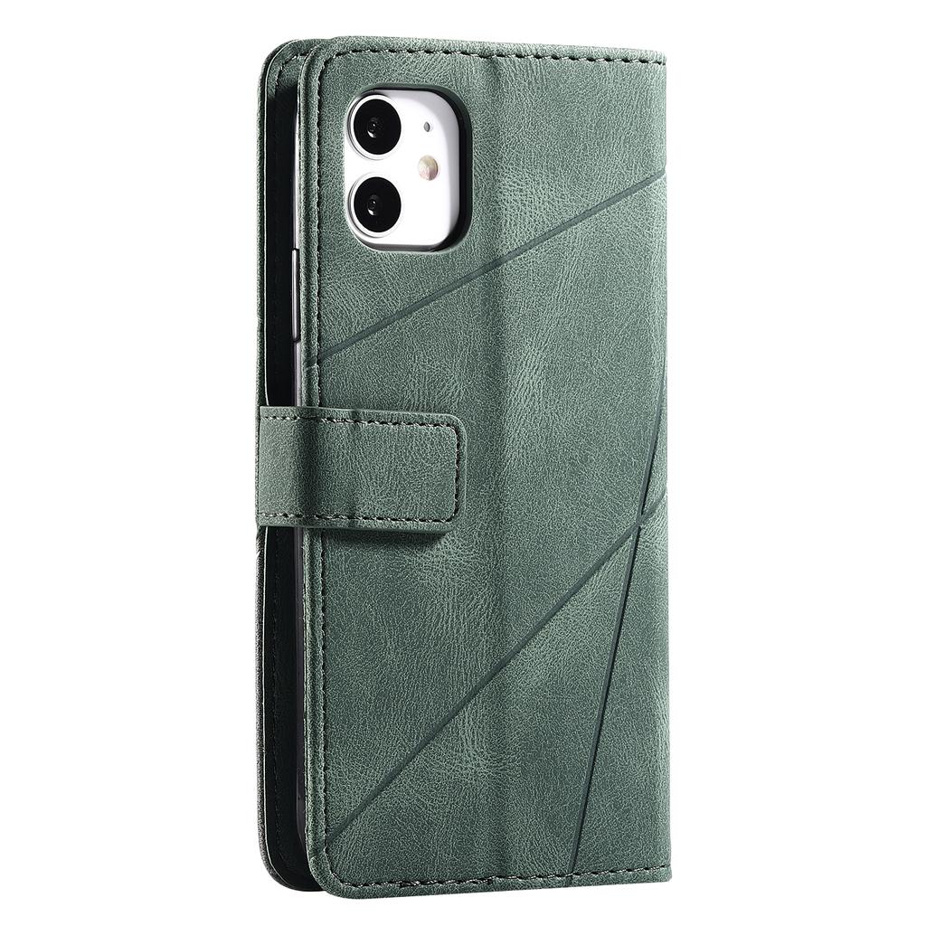Kožené pouzdro pro iPhone 11 s popruhem, na dotek příjemné prošívání, peněženkový kryt na telefon