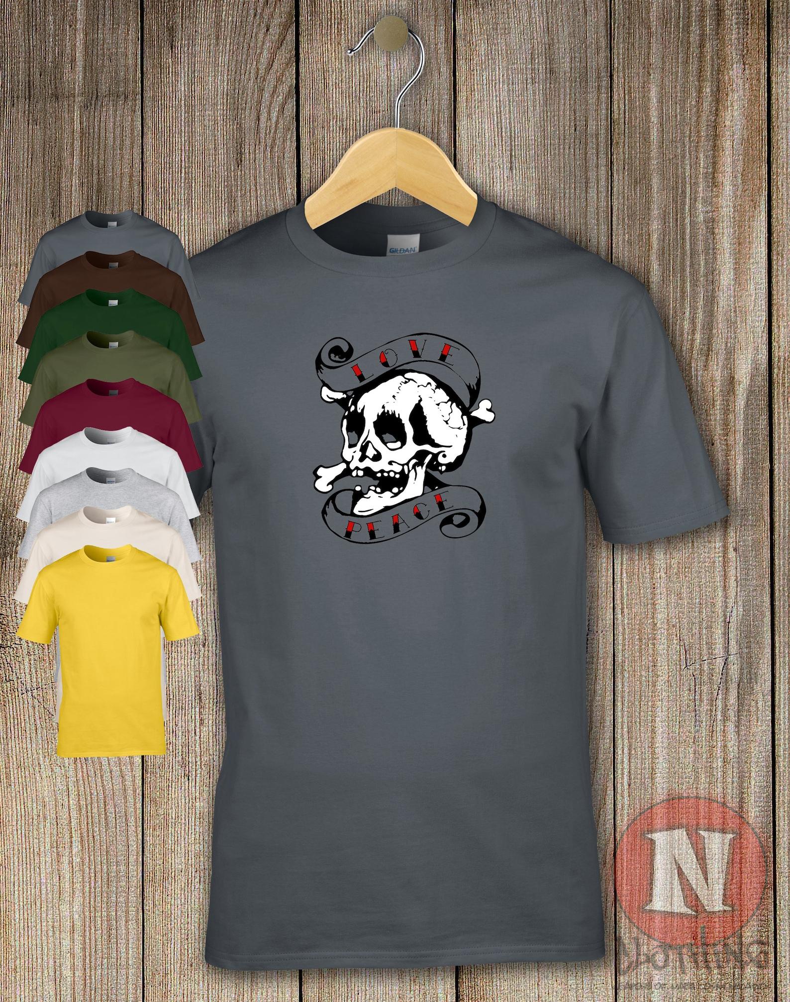 Peace and Love T-Shirt Skull grunge retro style goth tee M