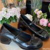Modische Mary Jane Schuhe mit grobem Absatz Neue Sommer Flachmündige High Heels Damen Schuhe aus Leder mit runder Spitze Vielseitige elegante Damenpumps
