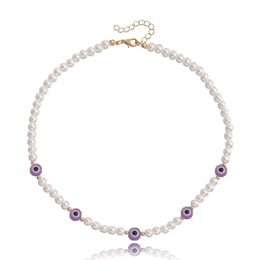 Europe, America, simple acrylic devil's eye splicing collarbone chain, retro imitation pearl beaded necklace