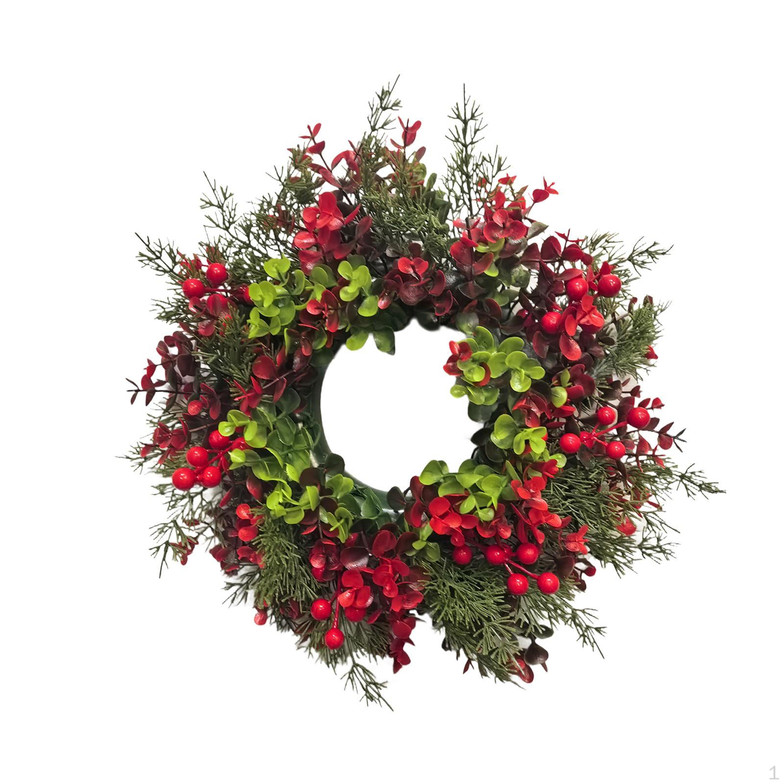 

Рождественский дверной венок 14,96 дюйма, гирлянда с красными гроздьями для стены Dark and Light Green