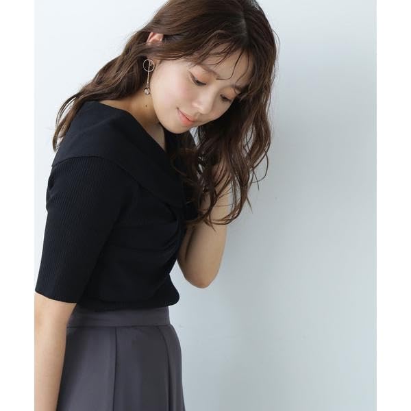 Natural Beauty Basic Cross Ribbon Rib Knit Black Women's Sweater,