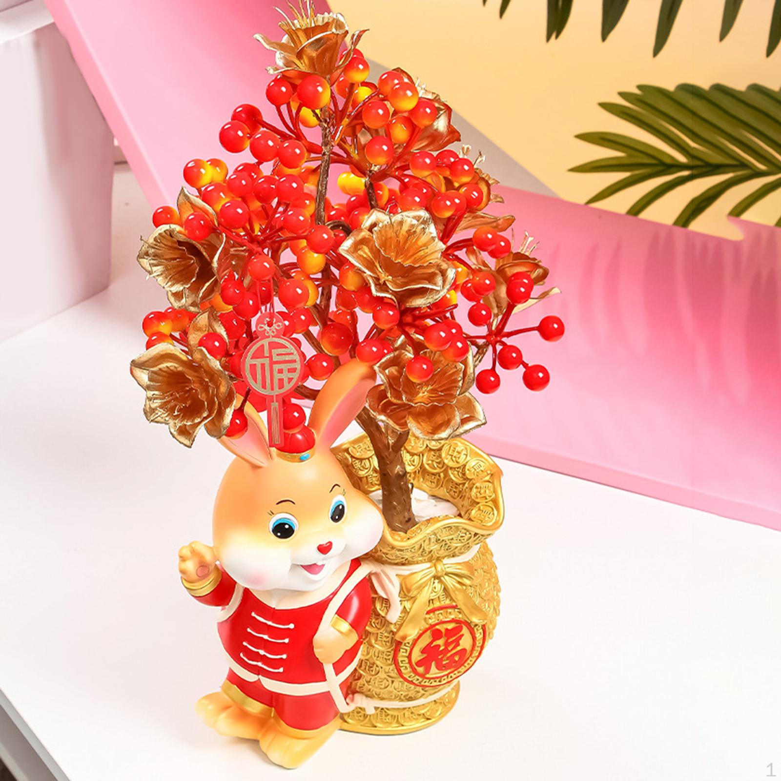 

Traditional Chinese Statue Flower Vase, Artwork Pot Resin Animal Figurine Bunny Sculpture for Shop