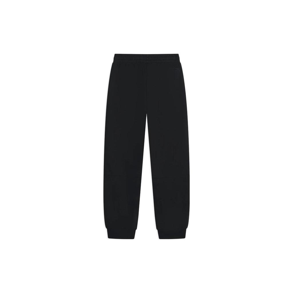 LiNing Hanzi Logo Print Fleece-Lined Warm Knit Sports Pants Men Bottoms Black AKLSB19-1
