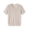 Elegant Lace Embroidery Knit Top - Short-Sleeved Ice Silk Blouse for Middle-Aged Women