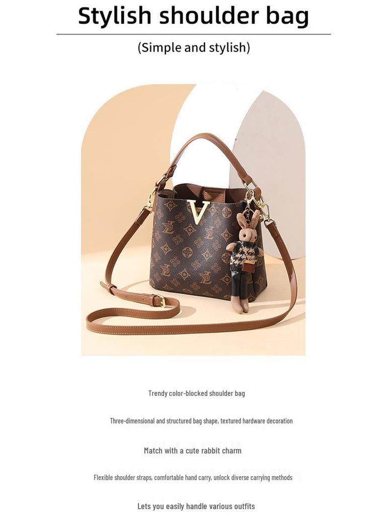 Retro Damen Schulter-Eimer-Handtasche im koreanischen Stil mit Print - Vielseitige leichte Luxus-Umhängetasche