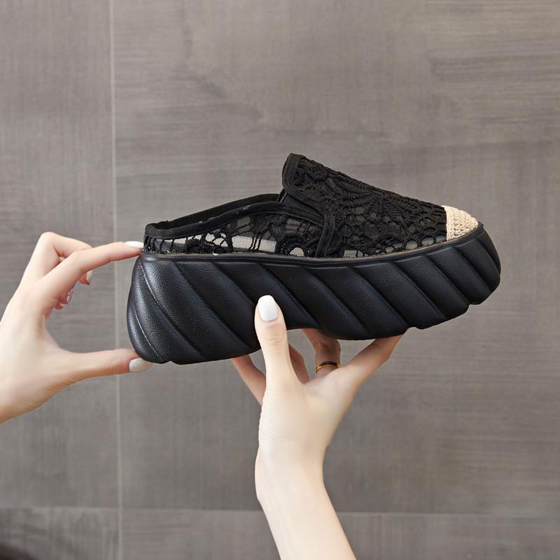 Baotou slippers women's outer wear summer new 2025 Korean version versatile Hong Kong style fashion cool slippers women's height increase half slipper