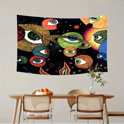 VIKAMA Fantasy Planet Eye Tapestry with Planetary Rings and Eye Motif Bohemian-Style Living Room Decor for Music Rooms