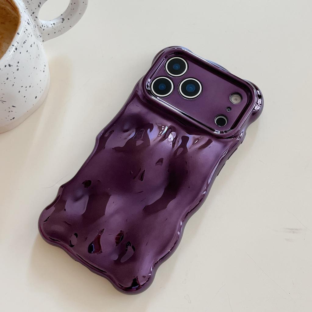 Luxury Wavy 3D Meteorite Plating Soft Case for iPhone 12 13 14 15 16 17 Pro Max Anti-Fall Full Protection Glitter Glossy Cover