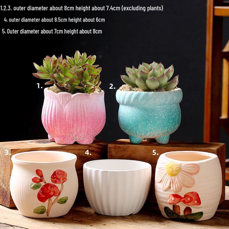 Breathable Ceramic Indoor Succulent Planter Set - Creative Small Flower Pots
