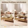 Extendable Coffee Table with 2 Hidden and Fluted Side Compartments, Mid-Century Modern Style, 110x55x36.5cm, Oak