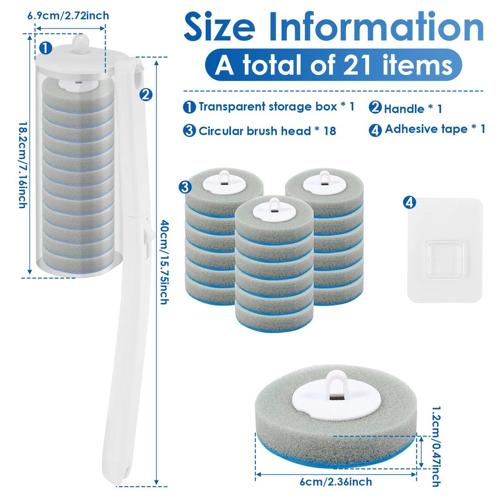 18/48Pcs Disposable Toilet Brush 360° Deep Cleaning Long Handle Wall-mounted Bathroom Cleaning Tool Set Replaceable Brush Head