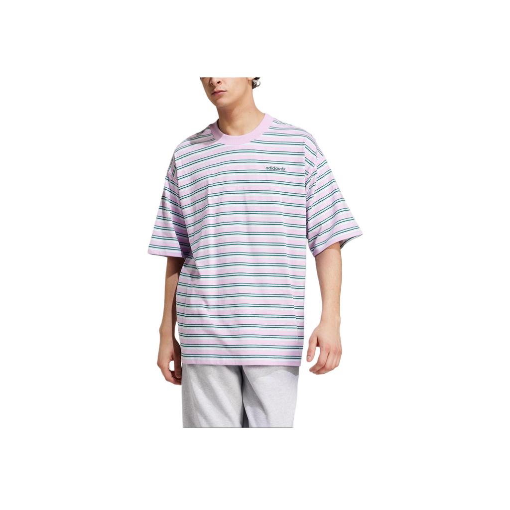 adidas 80s Loose Striped Tee Bliss Lilac Men Streetwear JD1683