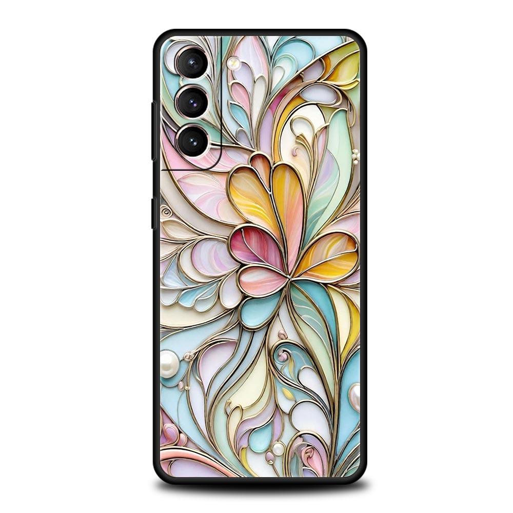 Fashion Flower Pattern Phone Case For Samsung Galaxy S26 Ultra S25 Plus S24 FE S23 S22 5G S21 S20 Cover Black Soft