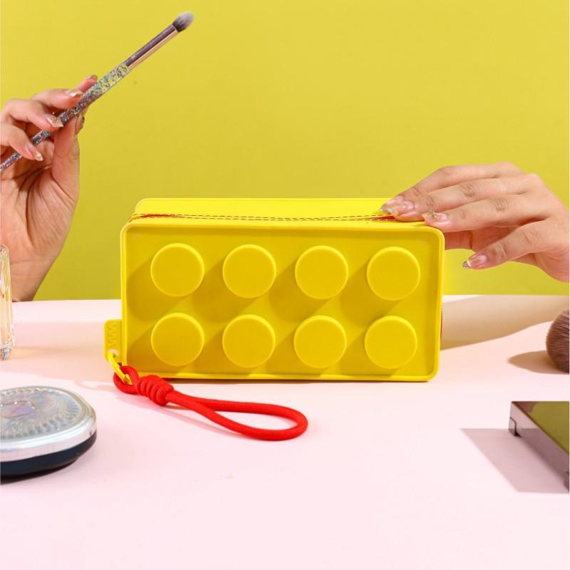 Creative Building Block Shaped Handbag Pen Storage Bag With Rope Portable Stationery Organizer Pencil Case Sundries Organizer