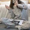 Pajamas Female Autumn and Winter Long-Sleeved Sweet Homewear Two-Piece Tide Cardigan Lapel Plaid Homewear