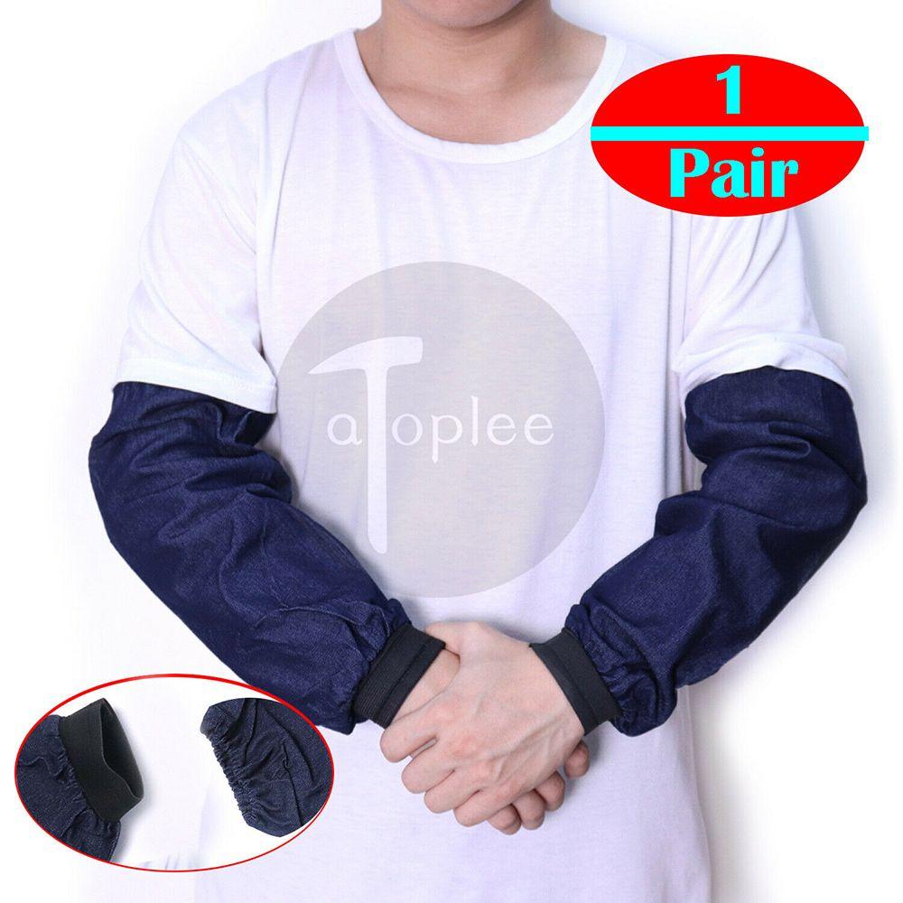 1 Pair Welder Lengthen Arm Protective Sleeves Denim Blue Welding Arm Sleeves Working Sleeves Cut Resistant Heat Protection