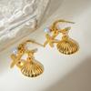 Youthway Glass Pearls Starfish Shell Dangle Hoop Earring For Women Stainless Steel Ears Jewelry Waterproof Trendy Earring